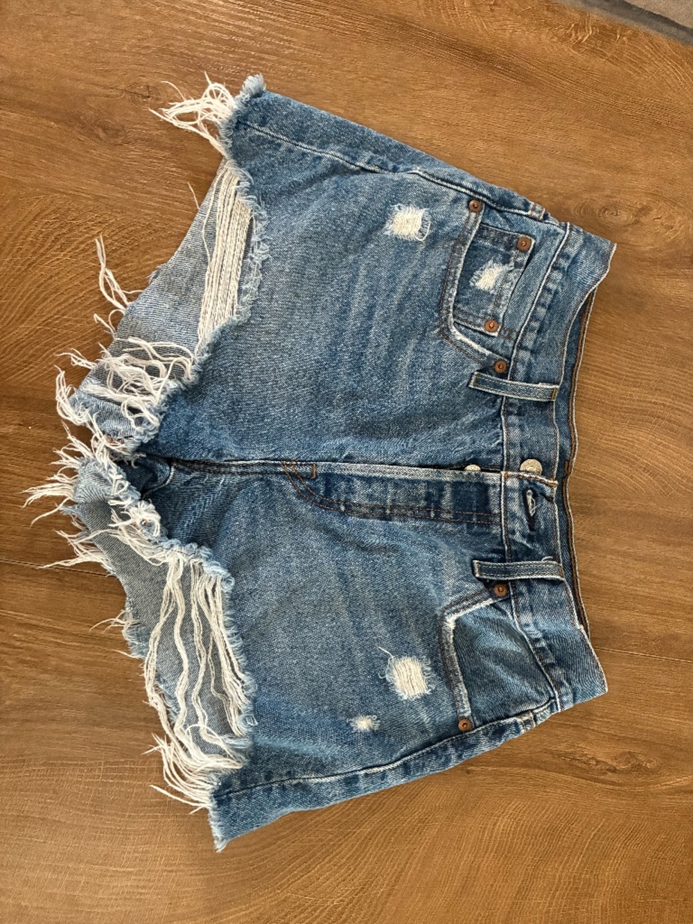 Levi’s W29 Distressed Denim Cutoff Shorts High Rise Frayed Hem Button Fly